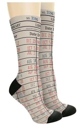 Nerdy Gifts Library Card Book Themed Socks Reading Accessories Book Lover Gifts 1-Pair Novelty Crew Socks