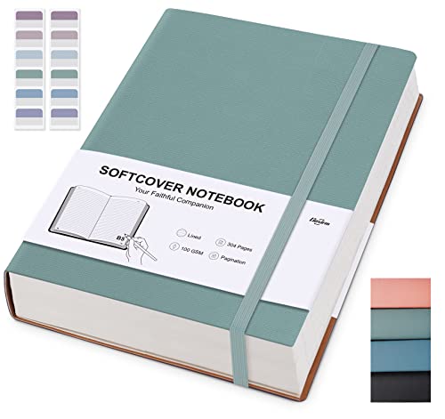 Gosirm Lined Notebook Journal, Large Leather Journals for Writing Women Men, Thick Lined Journal Notebook for Work, College Ruled Daily Journal 304 Pages with 100GSM Paper, B5 (7.6'' X 10'') Green
