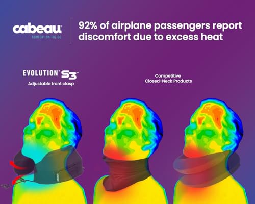 Cabeau Evolution S3 Travel Neck Pillow Memory Foam Neck Support, Adjustable Clasp, and Seat Strap Attachment - Comfort On-The-Go with Carrying Case for Airplane, Train, and Car (Steel Grey)