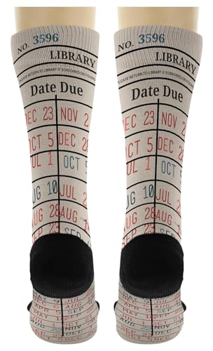 Nerdy Gifts Library Card Book Themed Socks Reading Accessories Book Lover Gifts 1-Pair Novelty Crew Socks