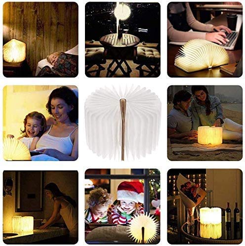 Anwick Lamp Book Large Size Folding Mood Light, Novelty LED Night Light, USB Large Capacity Rechargeable Wooden Table Lamp