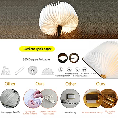 Anwick Lamp Book Large Size Folding Mood Light, Novelty LED Night Light, USB Large Capacity Rechargeable Wooden Table Lamp