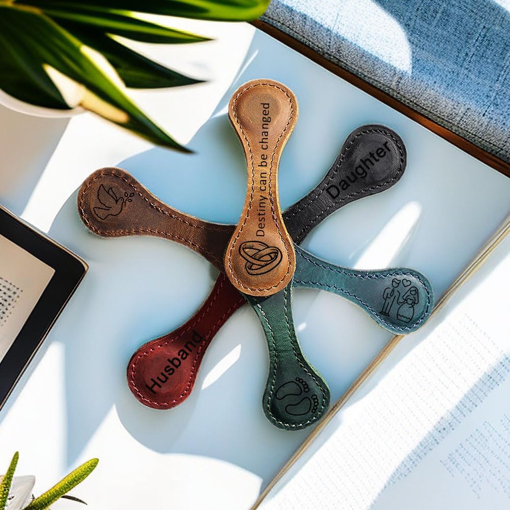 Personalized Leather Magnetic Bookmarks for Women Custom Engraved Motivational Text Book Marker Clip Gift for Book Lover Readers Women Kids(Leather Magnetic Bookmark)