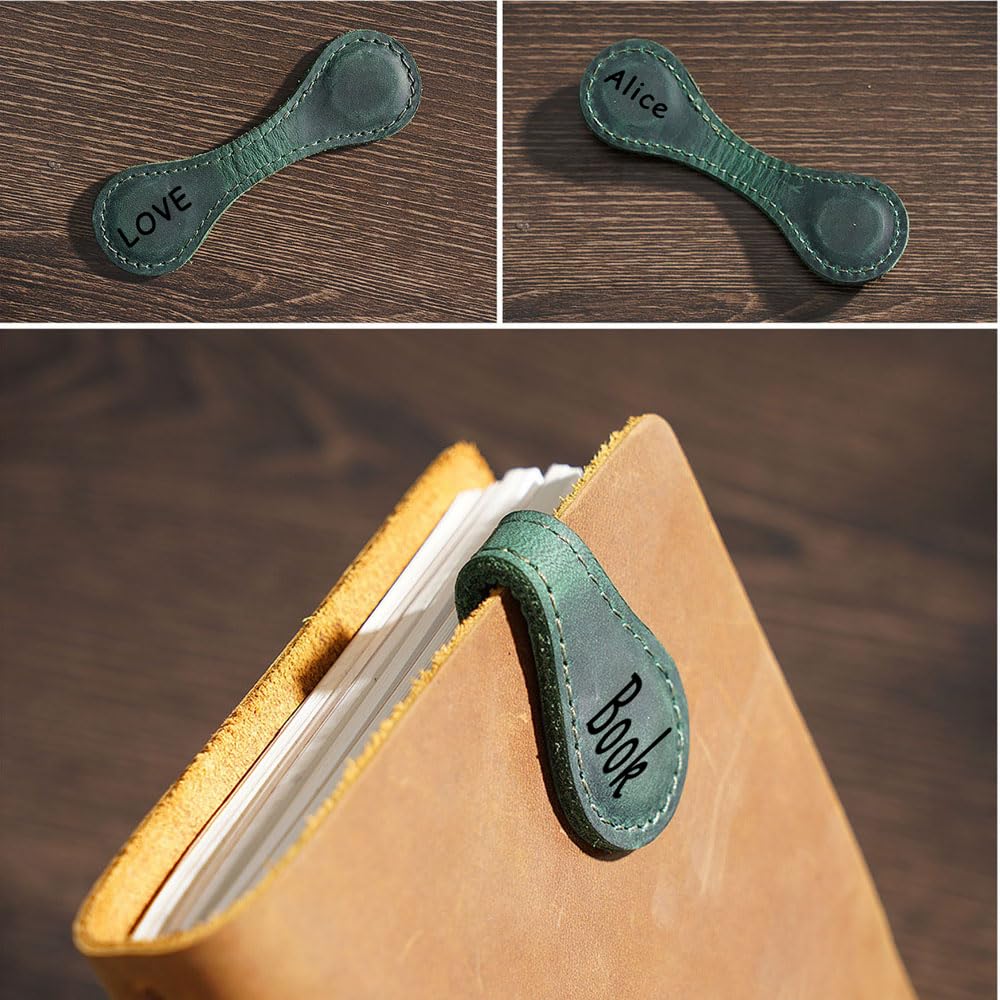 Personalized Leather Magnetic Bookmarks for Women Custom Engraved Motivational Text Book Marker Clip Gift for Book Lover Readers Women Kids(Leather Magnetic Bookmark)
