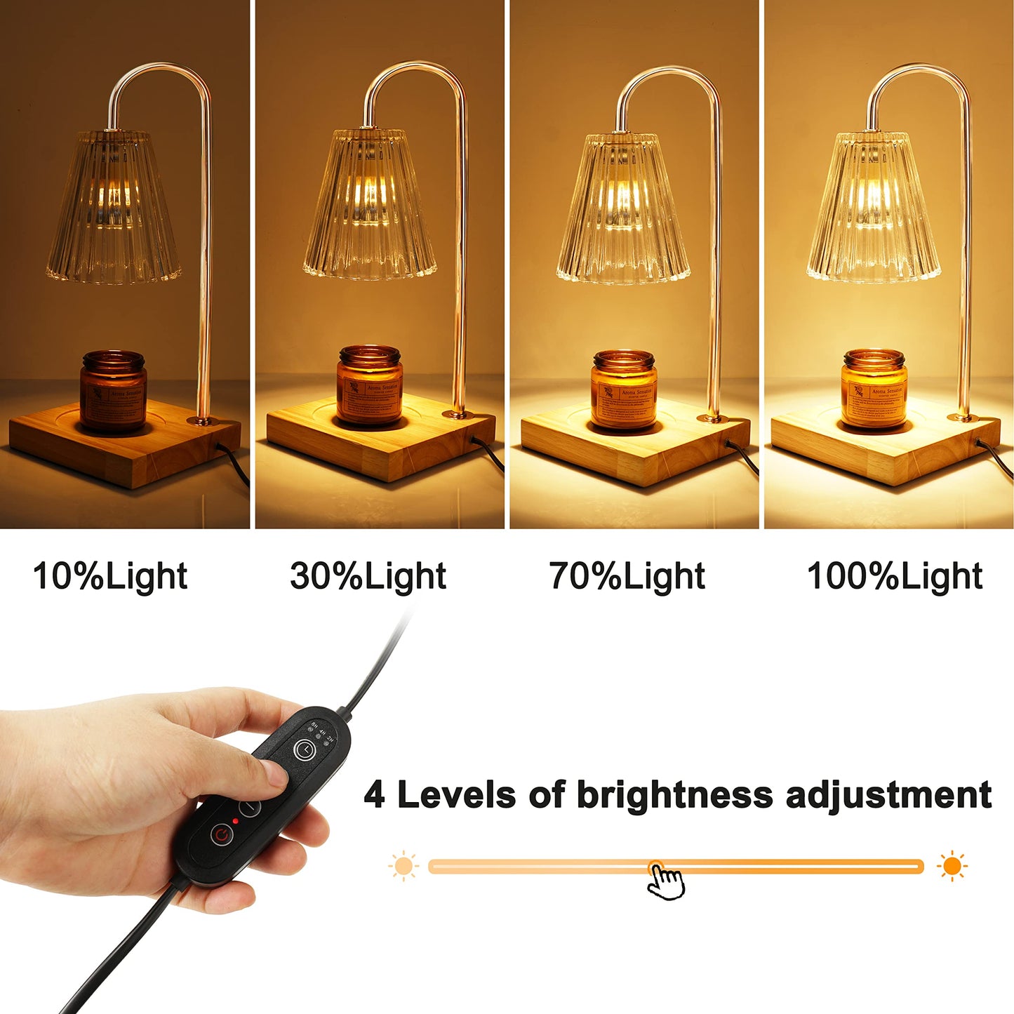 Candle Warmer Lamp - Dimmable Scented Electric Candle Warmer with Timer, Compatible with Large & Small Candle Jars, 4 Bulbs Included(Clear)