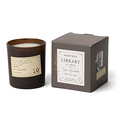 Paddywax Library Collection John Steinbeck Scented Soy Wax Candle, 6.5-Ounce, Smoked Birch & Amber