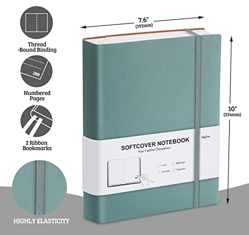 Gosirm Lined Notebook Journal, Large Leather Journals for Writing Women Men, Thick Lined Journal Notebook for Work, College Ruled Daily Journal 304 Pages with 100GSM Paper, B5 (7.6'' X 10'') Green