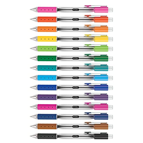 TUL Retractable Gel Pens, Bullet Point, 0.7 mm, Gray Barrel, Assorted Standard And Bright Ink Colors, Pack Of 14