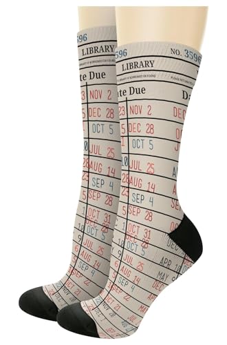 Nerdy Gifts Library Card Book Themed Socks Reading Accessories Book Lover Gifts 1-Pair Novelty Crew Socks