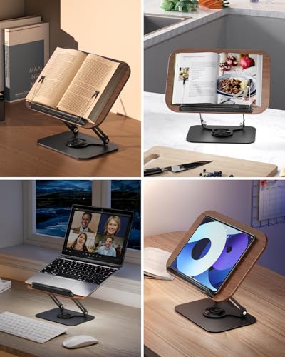 Viozon Book Stand for Reading,Book Holder, Height&Angle Adjustable, 360° Rotating Base, Foldable & Portable, Lightweight for Office, Kitchen, School Textbook, Recipe, Magazine,Kindle,Tablet