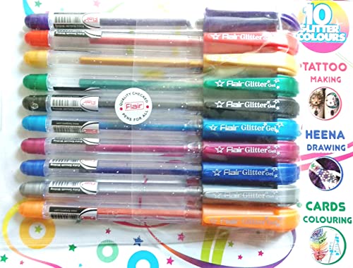 Flair Xtra Sparkle Glitter Gel 10 Colours Xtra Sparkle Gel Pen