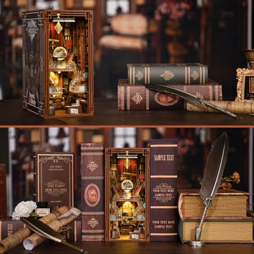 Book Nook Kit, DIY Miniature Dollhouse Booknook Kit, 3D Wooden Puzzle Bookend Bookshelf Insert Decor with LED Light for Teens and Adults (Beyond Library)
