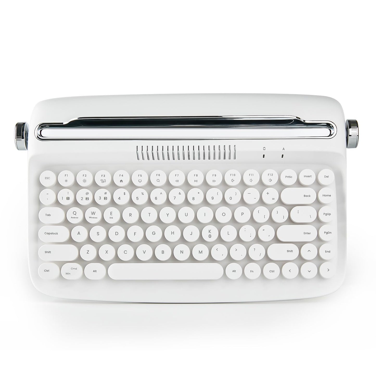 YUNZII ACTTO B303 Wireless Keyboard, Retro Bluetooth Aesthetic Typewriter Style Keyboard with Integrated Stand for Multi-Device (B303, Snow White)