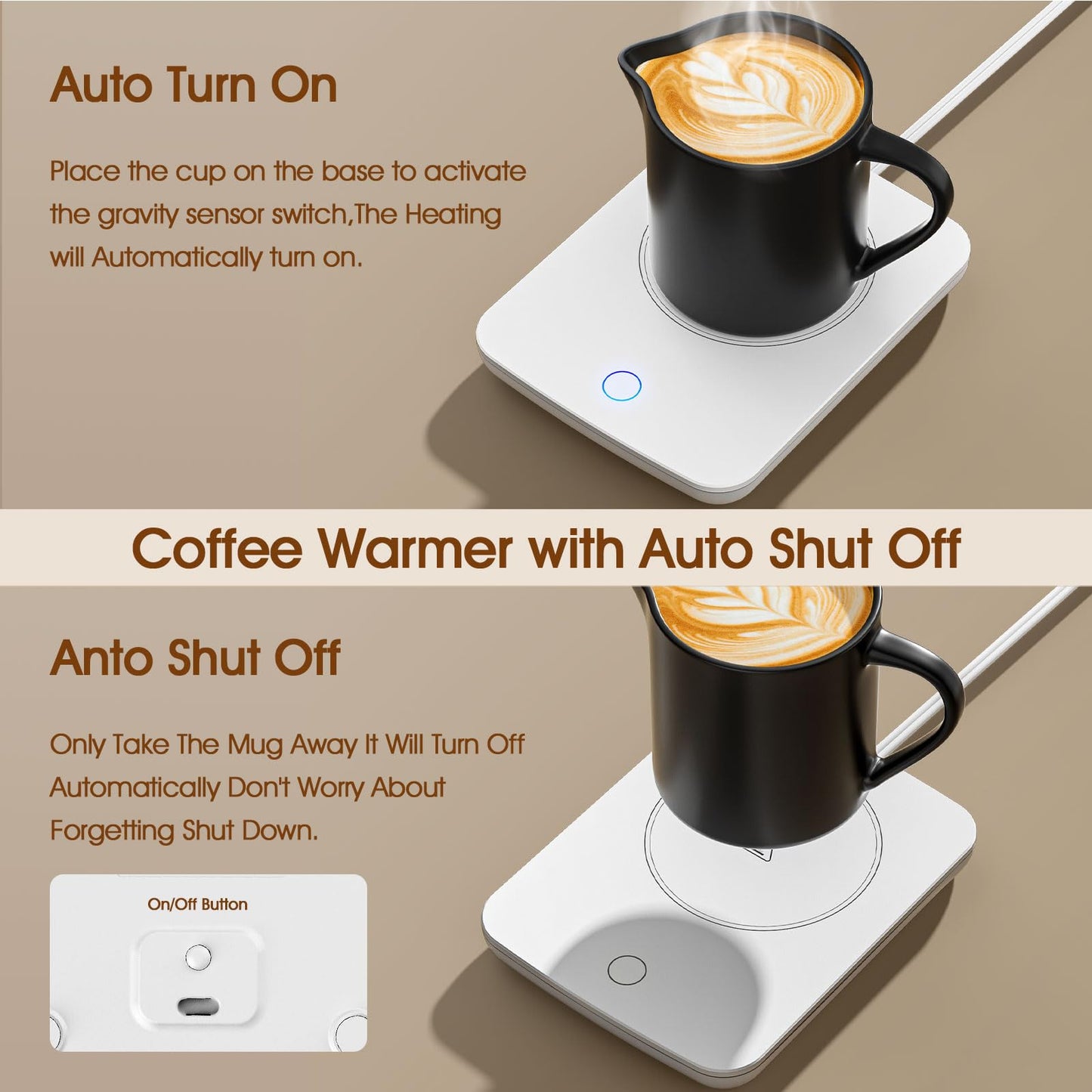 Misby Mug Warmer, Coffee Warmer for Desk Auto Shut Off Coffee Lovers Gift Ideas, Smart Coffee Cup Warmer with Gravity-Induction Coffee Mug Warmer for Desk Use Keep Beverages Coffee Warmer (White)