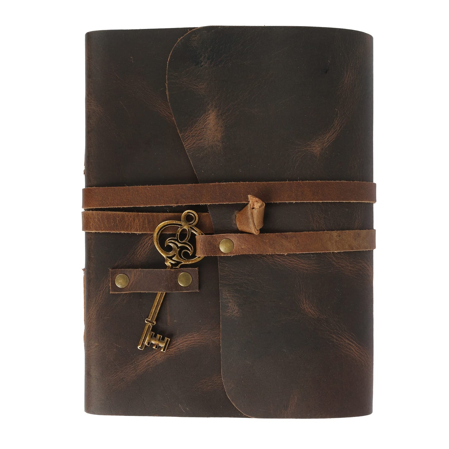 Leather Journal with lined Deckle Edge Paper 8x6 inch and Vintage Key/Handmade Writing Notebook Diary/Bound Daily Notepad for Men & Women Medium, Sketch/Writing pad for Artists