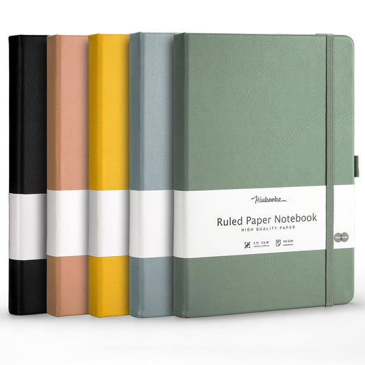 HIUKOOKA A5 Notebooks College Ruled Journal 5 Pack, Lined Journaling Notebook for work,Multi Pack Leather Journals for Writing,860 Numbered Pages+80 Perforated Pages, 5.75'' x 8.38''- Multicolor 2