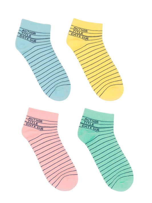 Out of Print Library Card Ankle Socks 4-pack Unisex Large