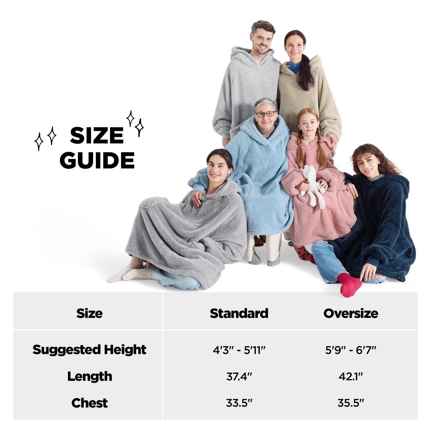 Bedsure Wearable Blanket Hoodie Gifts for Women - Cozy Sherpa Hoodie Blanket for Adult Men, Warm Hooded Blanket Sweatshirt, Grey