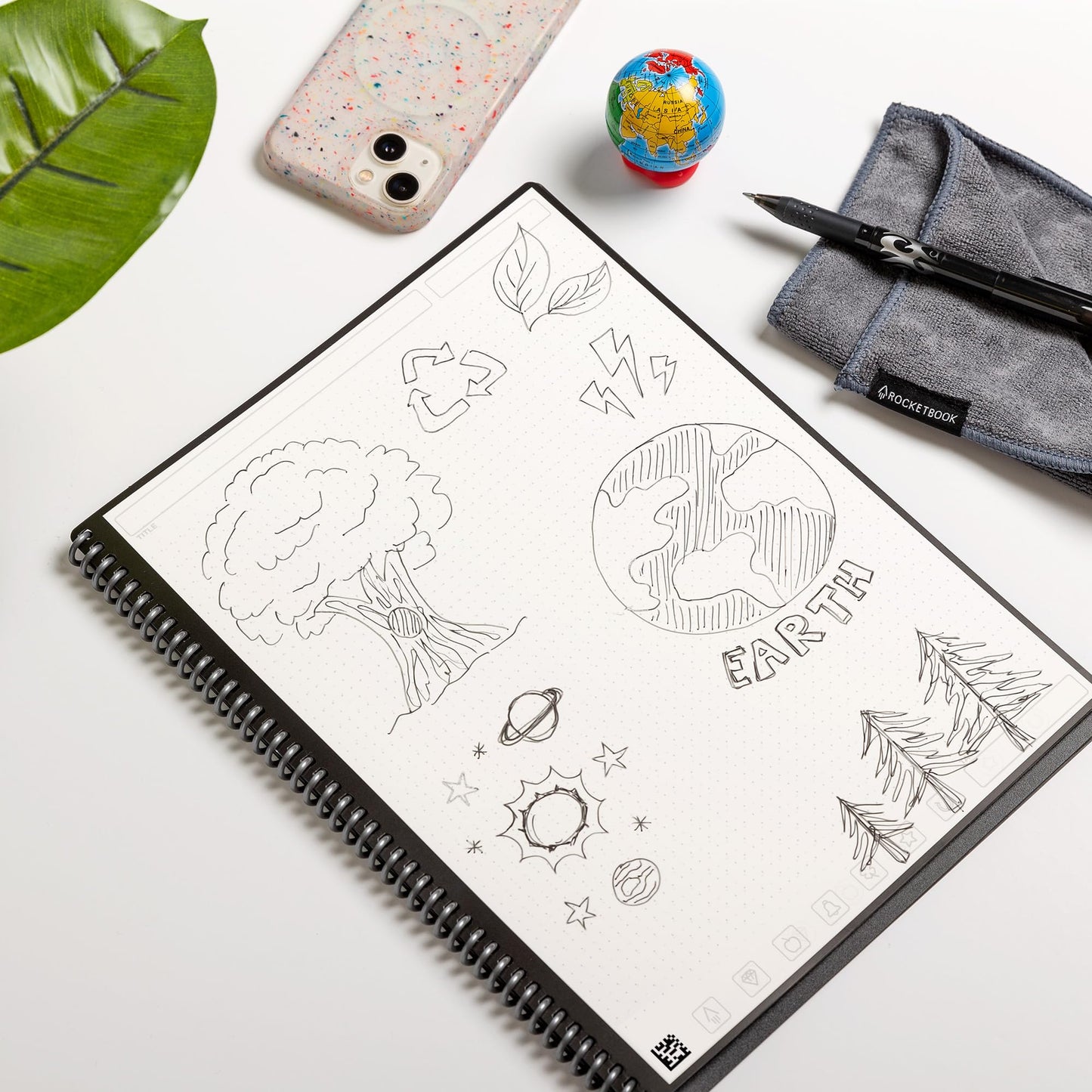 Rocketbook Core Reusable Spiral Notebook, Executive Size 6x8.8, Black - Dotted Pages, App-Connected, Erasable, Durable Cover, Ideal for School, Work, and Creative Projects