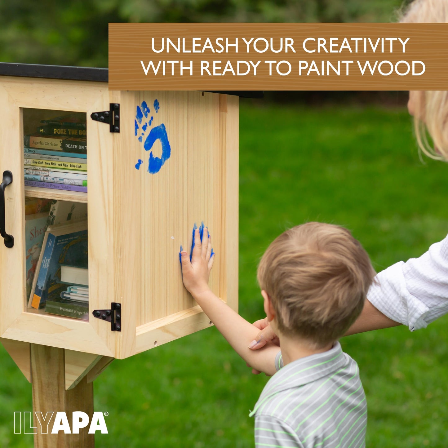 Ilyapa Little Free Library Box Outdoor Kit Free Community Book Exchange 20x14x19 inch Wood Cabinet for Sharing Literature, Books, Flyers, Food & Art with Your Neighborhood, Students or Teachers