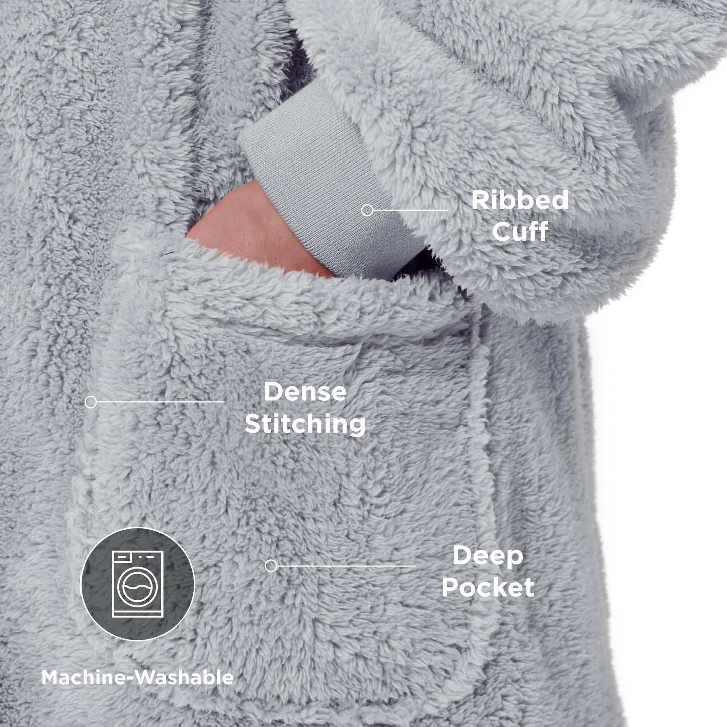 Bedsure Wearable Blanket Hoodie Gifts for Women - Cozy Sherpa Hoodie Blanket for Adult Men, Warm Hooded Blanket Sweatshirt, Grey